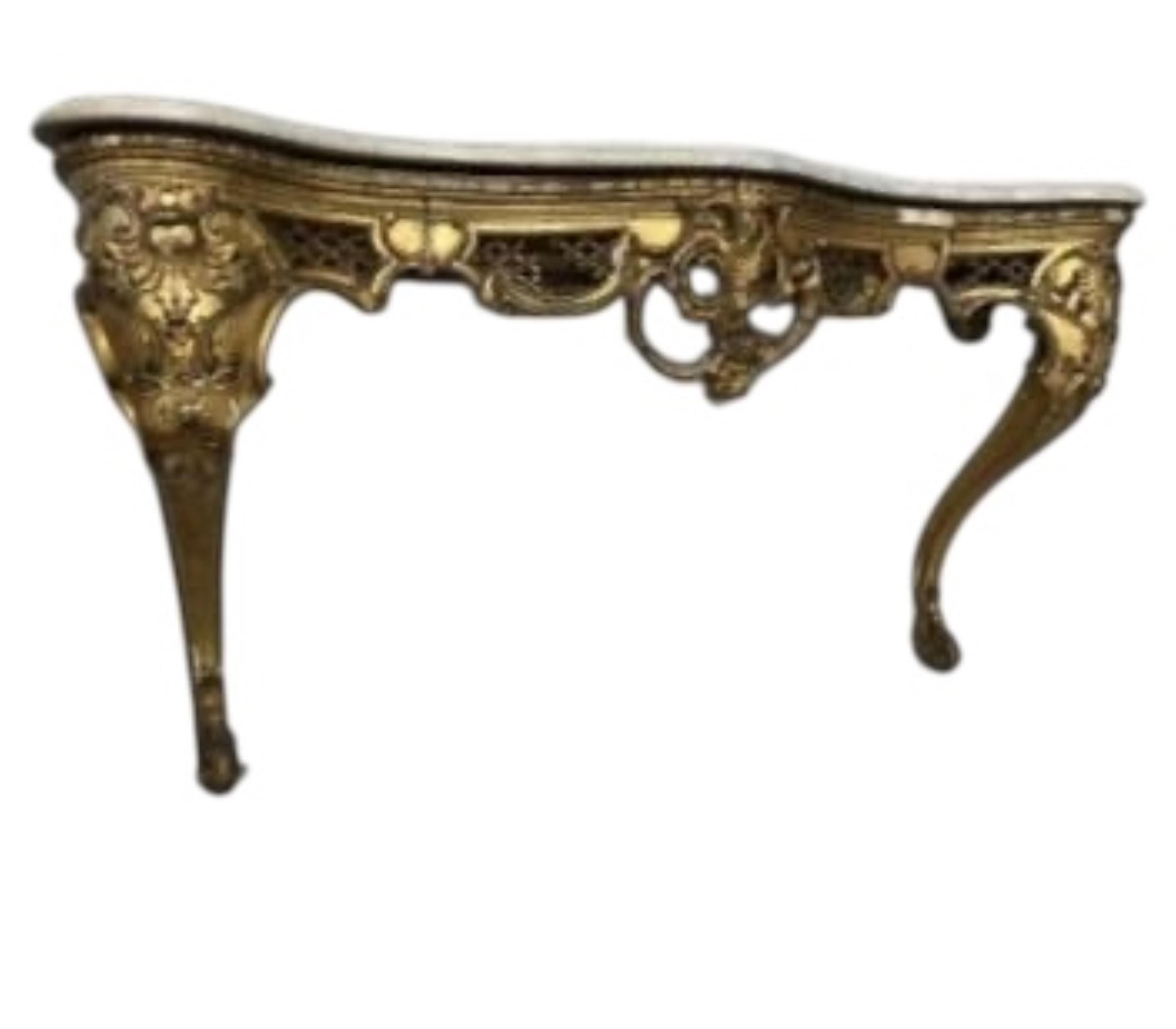 A Victorian carved giltwood and composition marble topped serpentine console table and mirror, width 132cm, height 177cm.